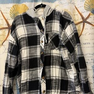 Black and White Plaid Button-Up Shirt